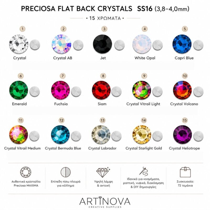 ss16 preciosa flat back crystals15 colors