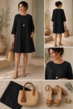 Ολοκληρωμένο φόρεμα Swiss Dot από Sewing Box Artinova με ύφασμα βισκόζης, πατρόν σε πραγματικό μέγεθος και οδηγίες ραφής