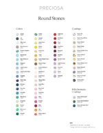 Χρωματολόγιο PRECIOSA Round Stones με χρώματα, επιστρώσεις και κωδικούς κρυστάλλων