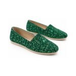 Γυναικεία slip-on παπούτσια πλήρως διακοσμημένα με πράσινους κρυστάλλους PRECIOSA Flat Backs No Hotfix SS12, σε σμαραγδί αποχρώσεις.