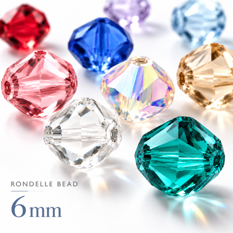 Κρυστάλλινες χάντρες PRECIOSA Rondelle Beads 6mm, κωδικός 45169302, σε διάφανο, ροζ, μπλε, τιρκουάζ και ιριδίζον χρώμα, με πολυεδρική κοπή και εμφανείς οπές.