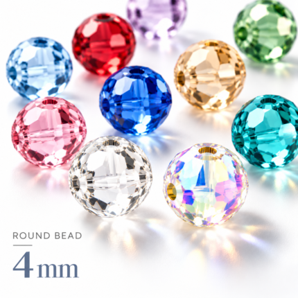Κρυστάλλινες στρογγυλές χάντρες PRECIOSA Round Beads 4mm, κωδικός 45119602, σε διάφανο, ιριδίζον, ροζ, μπλε, κόκκινο, πράσινο και τιρκουάζ, με πολυεδρική κοπή και διαμπερείς οπές.