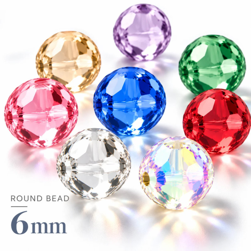 Kρυστάλλινες χάντρες PRECIOSA Round Beads 6mm, κωδικός 45119602, με πολυεδρική κοπή και διαμπερείς οπές.